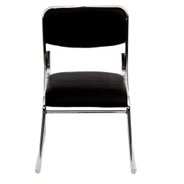 Καρέκλα τύπου επισκέπτη κατάλληλη για το γραφείο, με μεταλλικό σκελετό σε ασημί χρώμα και ύφασμα από PU τεχνόδερμα σε μαύρο χρώμα και χωρίς μπράτσα.