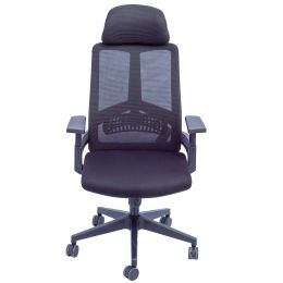 Καρέκλα γραφείου κατάλληλη για εργασία με σταθερά μπράτσα από PP και με ύφασμα από Mesh διάτρητο σε μαύρο χρώμα, με ροδάκια για εύκολη μεταφορά.