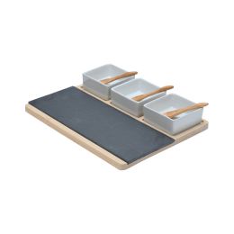 Πλατώ σερβιρίσματος σχιστόλιθου με 3μπολ και κουτάλι