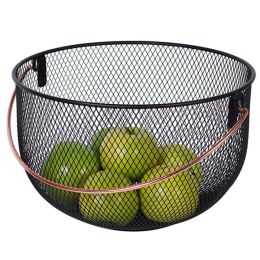 Φρουτιέρα Μεταλλική Μαύρη με Ροζ Χρυσή Λαβή 30x19εκ.