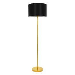 Φωτιστικό Δαπέδου ASHLEY Μονόφωτο 1 x E27  Χρυσό Μεταλλικό Καμπάνα με Μαύρο Ύφασμα & Χρυσή Βάση