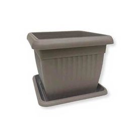 Γλάστρα τετράγωνη με πιάτο πλαστική ανοιχτό γκρι 28x28x24xm
