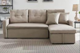 Γωνιακός Καναπές Κρεβάτι Leon Αναστρέψιμος 220x85/145x85εκ. Μπεζ με Αποθηκευτικό Χώρο