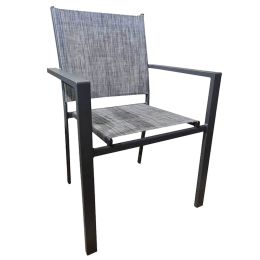 Πολυθρόνα καρέκλα εξωτερικού χώρου Sandra με διάσταση 55x58,5x87cm σε ανθρακί χρώμα με μεταλλικό σκελετό και textline.
