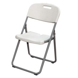 Καρέκλα catering πτυσσόμενη από μεταλλικό σκελετό και πλαστικό κάθισμα σε λευκό χρώμα με διάσταση 47x54,5x86cm.