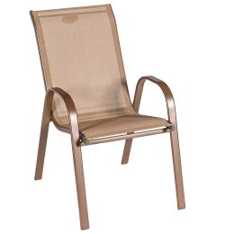 Πολυθρόνα καρέκλα εξωτερικού χώρου από μεταλλική κατασκευή με επένδυση textline σε καφέ χρώμα με διάσταση 55x72x90cm.