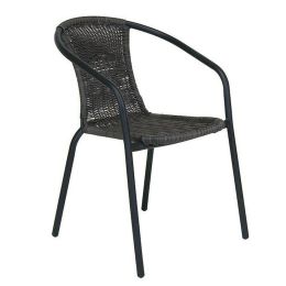 Πολυθρόνα καρέκλα μεταλλική εξωτερικού χώρου με διάσταση 54x55x75cm σε γκρι σκούρο χρώμα με wicker.