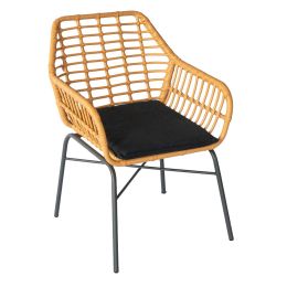 Καρέκλα πολυθρόνα εξωτερικού χώρου Texas σε φυσική απόχρωση με μαύρο μαξιλάρι και με διάσταση 60x62x81cm.