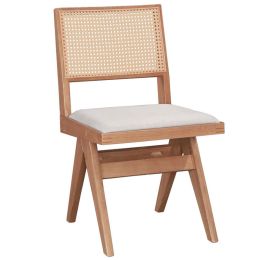 Καρέκλα Winslow rubberwood ανοικτό καρυδί pvc rattan φυσικό-ύφασμα γκρι 46.5x55.8x82εκ.