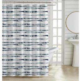 Κουρτίνα Μπάνιου Polyester 180x200εκ. 90gsm με 12 Κρίκους Μπλε Ακανόνιστες Ρίγες