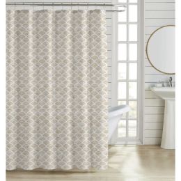 Κουρτίνα Μπάνιου Polyester 180x200εκ. 90gsm με 12 Κρίκους ANKOR Γεωμετρικό Μπεζ