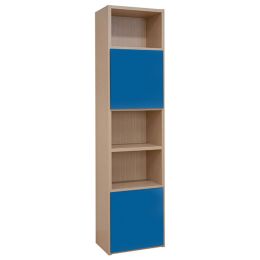 Βιβλιοθήκη παιδική με 2 ντουλάπια με μελαμίνη 25mm με διαστάσεις 48x35x195cm σε μπλε χρώμα με δρυς. Με την ποιότητα κατασκευής Spitimas!