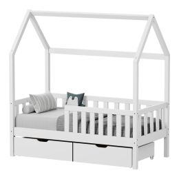 Παιδικό Κρεβάτι Montessori Bendina T με 2 Συρτάρια Πεύκο Λευκό 90x190cm