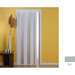 Πόρτα φυσαρμόνικα εσωτερικού χώρου από PVC με διαστάσεις 75-87x215cm σε γκρι χρώμα.