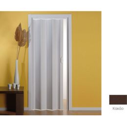 Πόρτα φυσαρμόνικα εσωτερικού χώρου από PVC με διαστάσεις 63-74x2115cm σε καφέ χρώμα.