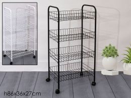 Ραφιέρα μεταλλική τροχήλατη με 4 ράφια λευκή μαύρη 86x36x27cm