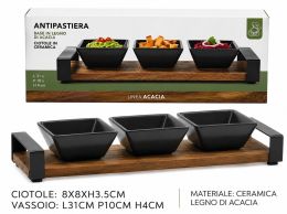 Σετ Σερβιρίσματος Acacia με 3 Κεραμικά Μπολ και Δίσκο Μαύρο