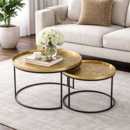 Totale coffee table set 2 τεμ μαύρο Antique 76x76x43.5