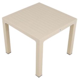 Τραπέζι εξωτερικού χώρου από πολυπροπυλένιο με διάσταση 80x80x74cm σε μπεζ χρώμα.