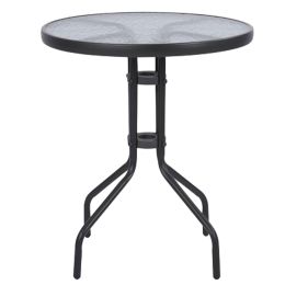Τραπέζι στρόγγυλο εξωτερικού χώρου από μέταλλο και γυαλί ασφαλείας με διάμετρο 60cm και ύψος 71cm σε ανθρακί χρώμα.