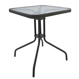 Τραπέζι τετράγωνο εξωτερικού χώρου από μέταλλο και γυαλί ασφαλείας με μήκος και πλάτος 60cm και ύψος 71cm σε ανθρακί χρώμα.