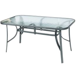 Τραπέζι ορθογώνιο εξωτερικού χώρου από μέταλλο και γυαλί ασφαλείας με διάσταση 150x90x70cm σε ανθρακί χρώμα.