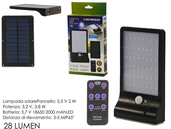 Ηλιακός Προβολέας LED 400 Lumen με Αισθητήρα και Τηλεχειριστήριο Μαύρο