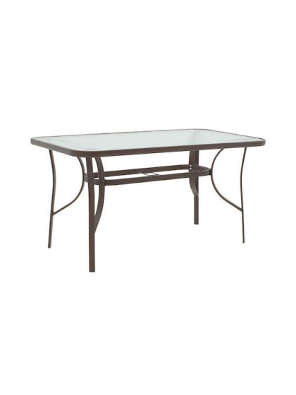 Τραπέζι εξωτερικού χώρου Baleno μεταλλικό με γυάλινη επιφάνεια 120x70x70εκ. Σκούρο καφέ
