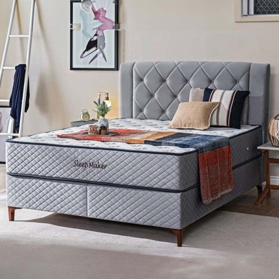 Sleep Maker κρεβάτι με αποθηκευτικό χώρο και στρώμα 160x200cm γκρι ανοιχτό Spitimas
